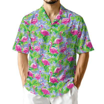 Netecom Watercolor Tropical Flamingo Hawaiian Shirt for Men, Pink Bird Summer Button Down Short Sleeve Beach Shirt