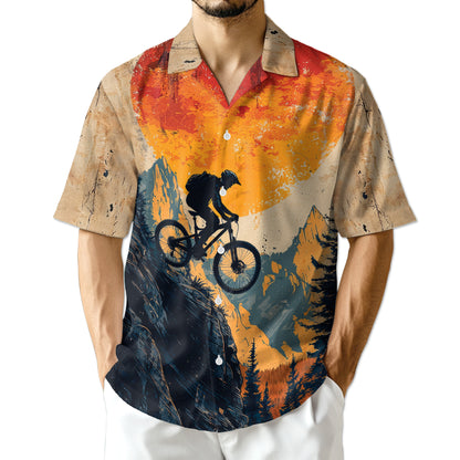 Netecom Vintage Mountain Biking Hawaiian Shirt for Men, Biker Gifts, Cycling Button Down Summer Beach Shirts