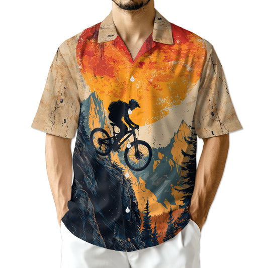 Netecom Vintage Mountain Biking Hawaiian Shirt for Men, Biker Gifts, Cycling Button Down Summer Beach Shirts