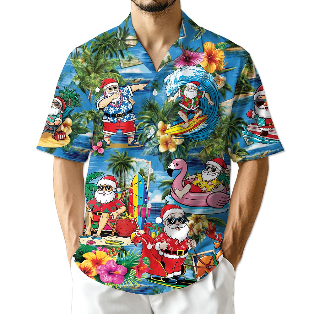 Netecom Christmas Santa Claus Hawaiian Shirt for Men, Tropical Button Down Summer Beach Short Sleeve Shirts, Size S-5XL