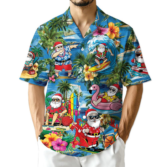 Netecom Christmas Santa Claus Hawaiian Shirt for Men, Tropical Button Down Summer Beach Short Sleeve Shirts, Size S-5XL