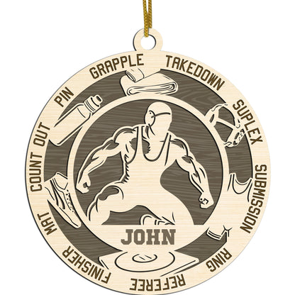Netecom Personalized Wrestling Christmas Ornament – Custom Wooden Ornament for Wrestlers with Name & Terms