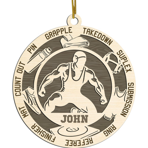 Netecom Personalized Wrestling Christmas Ornament – Custom Wooden Ornament for Wrestlers with Name & Terms