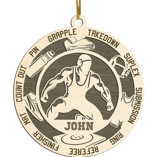 Netecom Personalized Wrestling Christmas Ornament – Custom Wooden Ornament for Wrestlers with Name & Terms