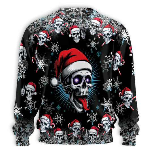 Netecom Christmas Santa Skull Sweatshirt 3D All Over Print, Horror Skeleton Design, Crewneck Pullover for Costume Party