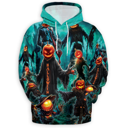 Netecom Happy Pumpkin Halloween 3D Print Hoodie with Front Pocket, All Over Graphic Skull Sweatshirt Unisex Casual
