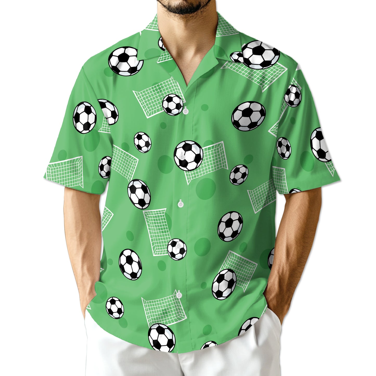 Netecom Soccer Ball Print Hawaiian Shirt for Men, Soccer Player Gifts, Sports Button Down Summer Beach Shirts