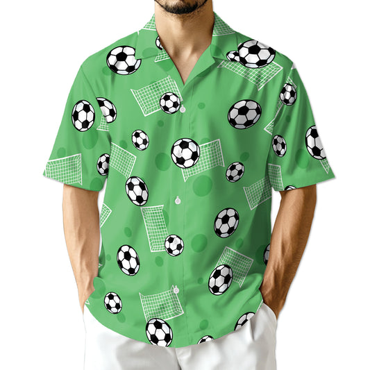 Netecom Soccer Ball Print Hawaiian Shirt for Men, Soccer Player Gifts, Sports Button Down Summer Beach Shirts