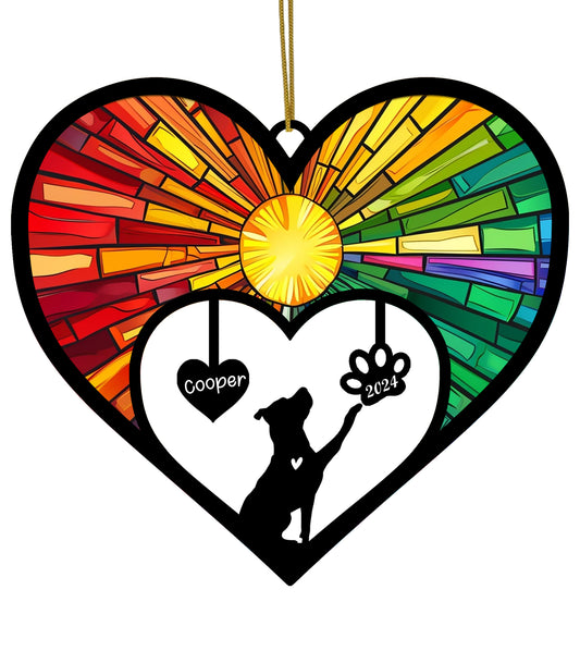 Netecom Pitbull Dog Memorial Suncatcher, Personalized Pitbull Memorial Ornament with Name Date, Bereavement Gift Loss of Dog, Pet Loss Sympathy Gift, Dog Passing Away Gift