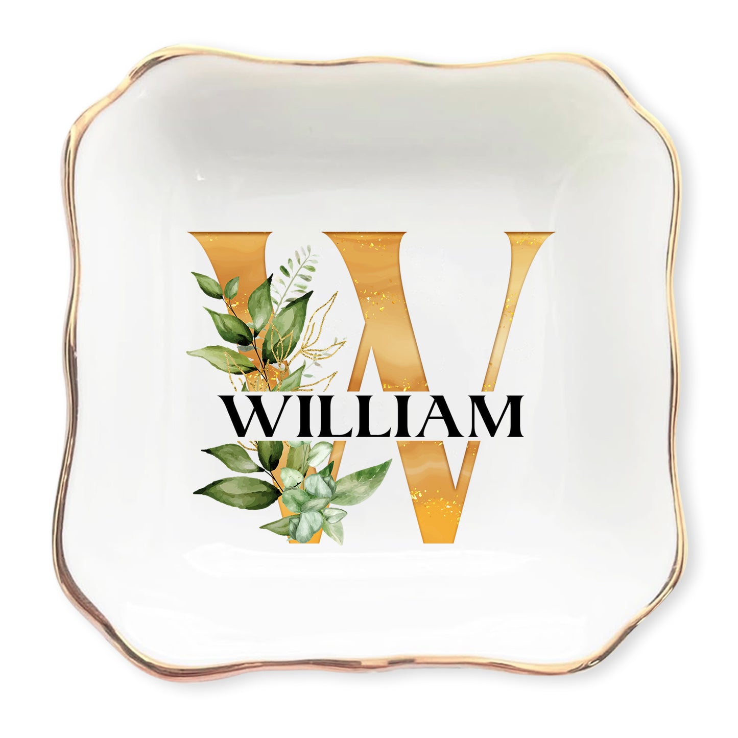 Netecom Personalized Custom Ceramic Jewelry Tray with Initials and Names, Perfect for Organizing Jewelry, Gift for Weddings, Christmas, or Family Celebratio