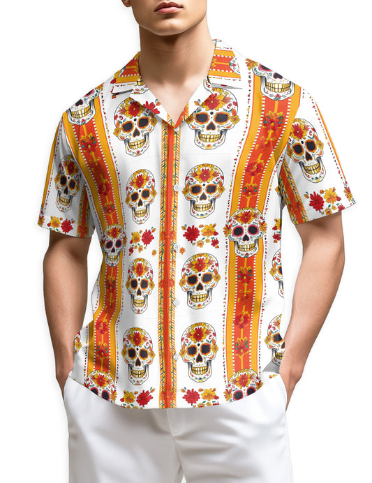 Netecom Vintage Sugar Skull Hawaiian Shirt for Men Women, Floral Button Down Summer Beach Short Sleeve Shirts
