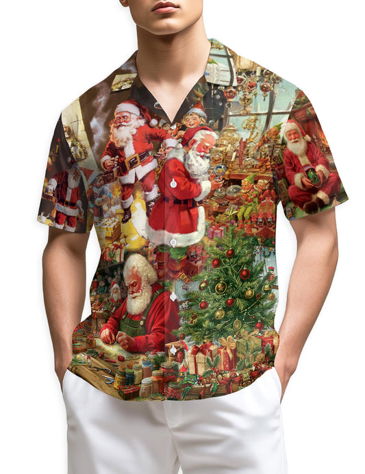 Netecom Vintage Santa Claus Christmas Hawaiian Shirt for Men, Festive Holiday Print Button Down Short Sleeve Shirt, S-5XL
