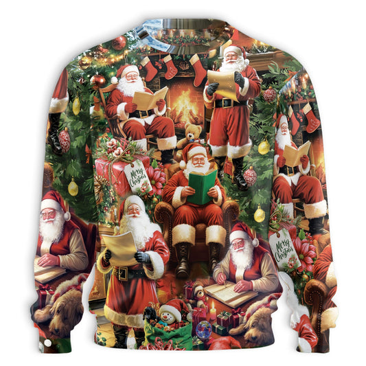 Netecom Christmas Santa Reading Book Sweatshirt 3D All Over Print, Cozy Holiday Design, Crewneck Pullover for Costume Party