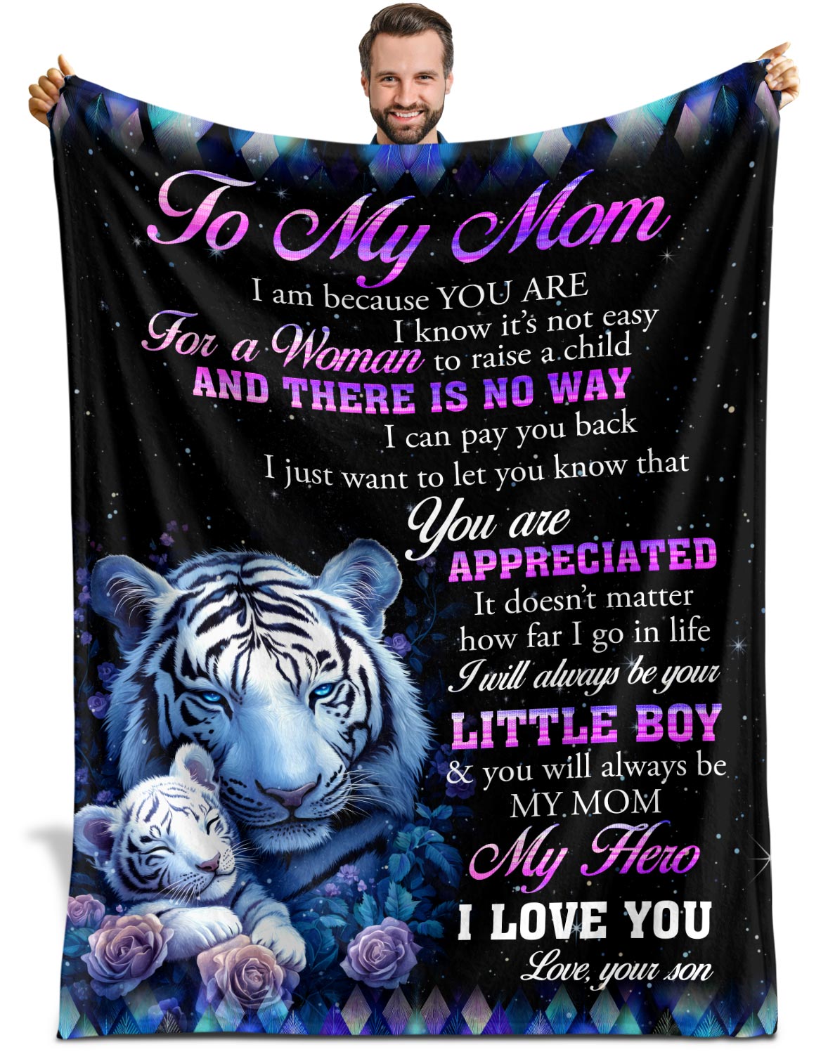 Netecom Personalized To My Mom Blanket from Daughter Son, Custom White Tiger Throw Blanket for Sofa, Bed, or Couch, Ultra Soft and Warm Gifts for Birthday, Christmas, or Anniversary
