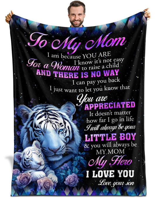 Netecom Personalized To My Mom Blanket from Daughter Son, Custom White Tiger Throw Blanket for Sofa, Bed, or Couch, Ultra Soft and Warm Gifts for Birthday, Christmas, or Anniversary