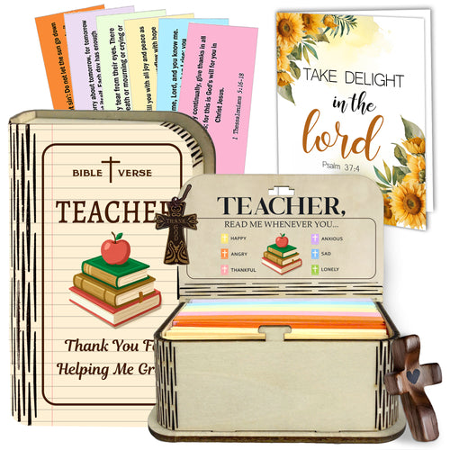 Netecom Bible Verse Box Set for Teacher – Wooden Scripture Box with 150 Daily Prayer and Scripture Cards, Inspirational Christian Gift