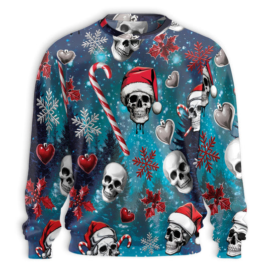Netecom Santa Skull Christmas Sweatshirt 3D All Over Print, Gothic Skeleton Design, Crewneck Pullover for Costume Party