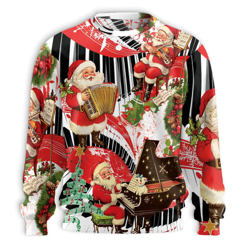 Musical Santa Christmas Sweatshirt, 3D All Over Print Holiday Music Crewneck Pullover for Men Women, Santa Music Lover Gift - Netecom