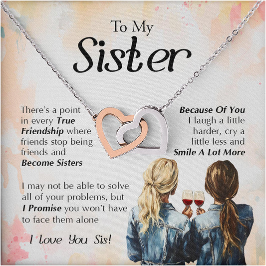 Netecom Personalized To My Sister Necklace from Sister, Interlocking Heart Jewelry with Floral Card, Birthday, Christmas, Graduation Gift for Sister