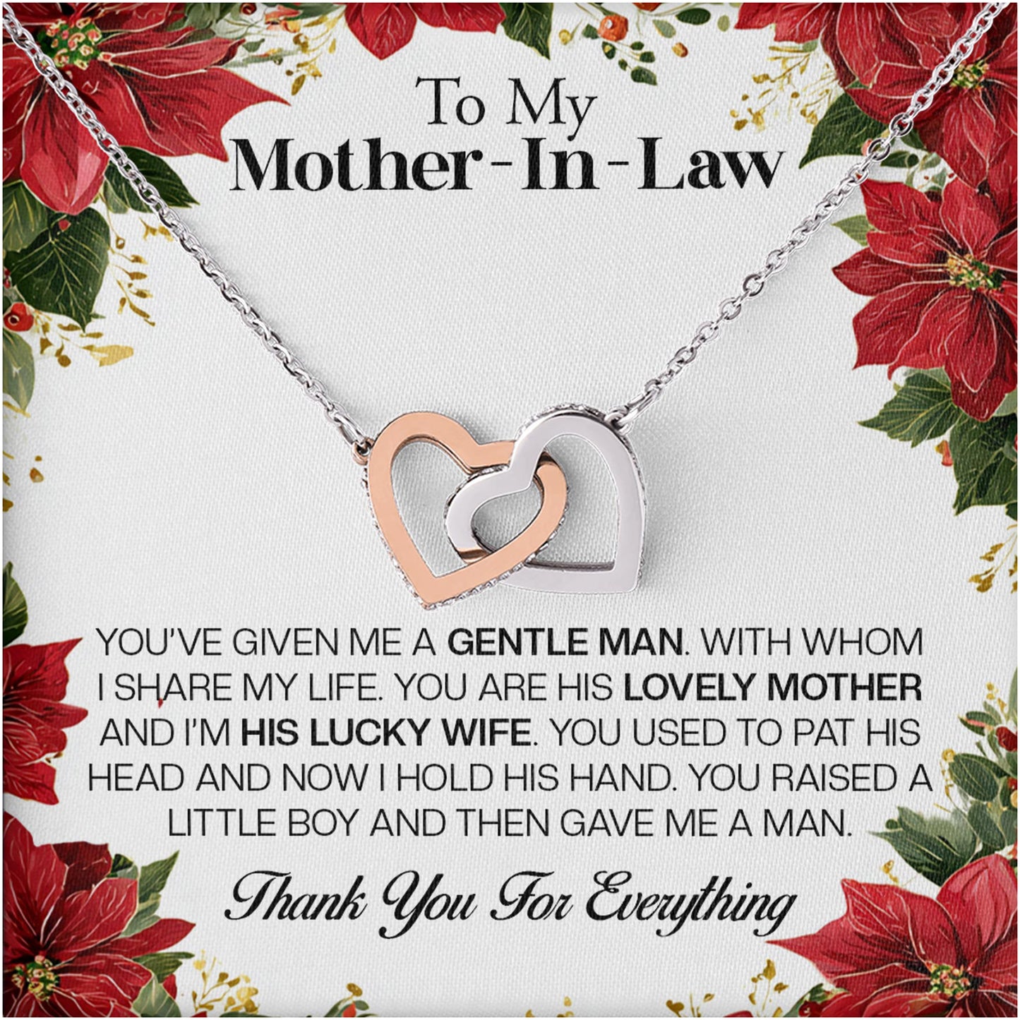 Netecom Personalized To My Mother-in-Law Necklace from Daughter-in-Law, Interlocking Heart Jewelry with Floral Card, Birthday, Christmas, Mother’s Day Gift