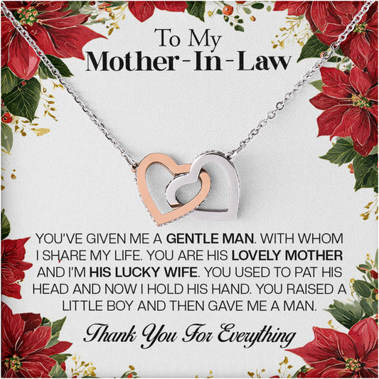 Netecom Personalized To My Mother-in-Law Necklace from Daughter-in-Law, Interlocking Heart Jewelry with Floral Card, Birthday, Christmas, Mother’s Day Gift
