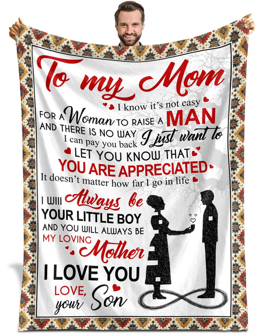 Netecom Personalized To My Mom Blanket from Son, Custom Love Son to Mother Throw Blanket for Couch, Bed or Sofa, Ultra Soft Warm Gift for Mother’s Birthday, Christmas, or Anniversary