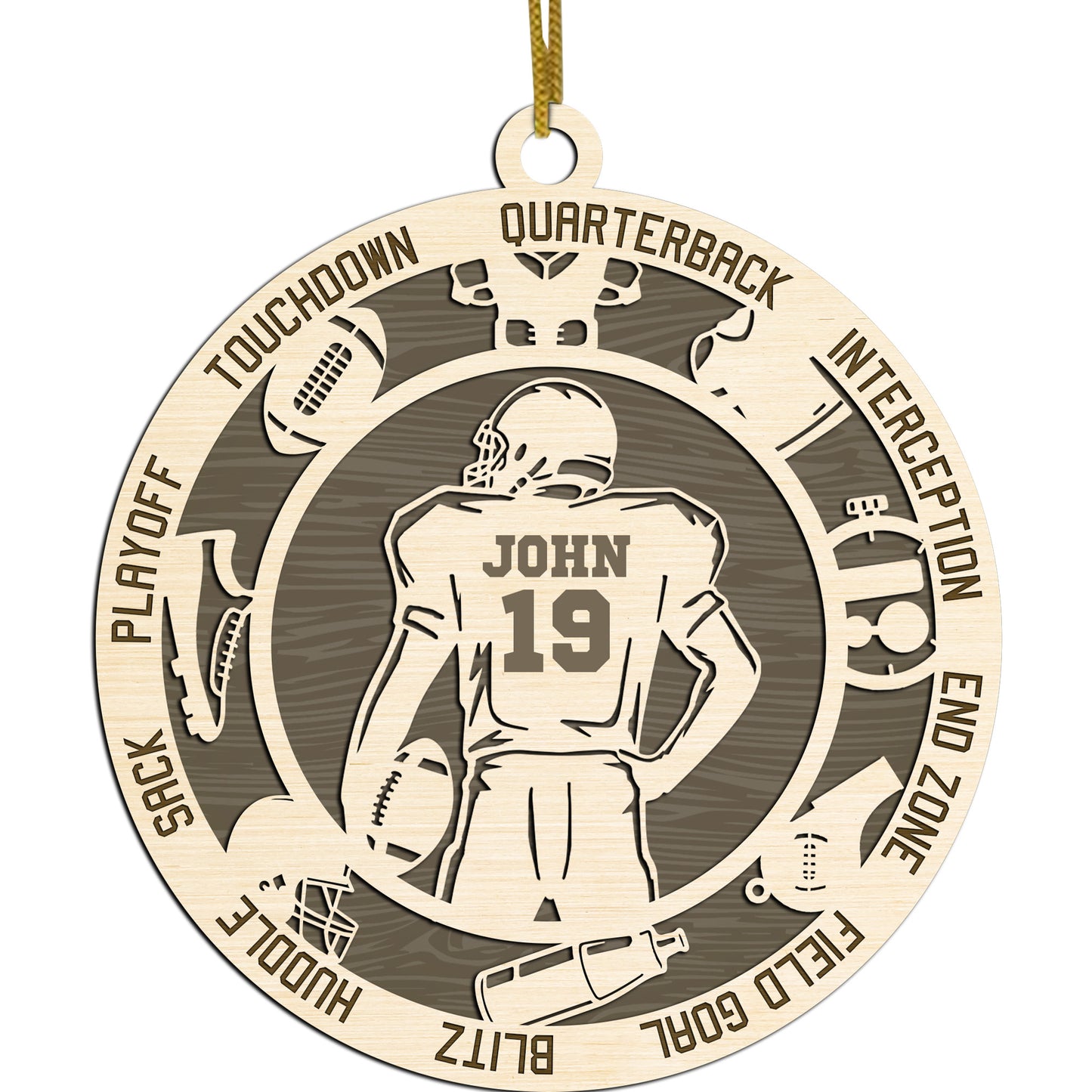 Netecom Personalized Football Ornament – Custom Wooden Decoration for Football Players & Fans – Football Action Terms & Christmas Gift