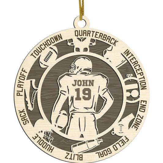Netecom Personalized Football Ornament – Custom Wooden Decoration for Football Players & Fans – Football Action Terms & Christmas Gift