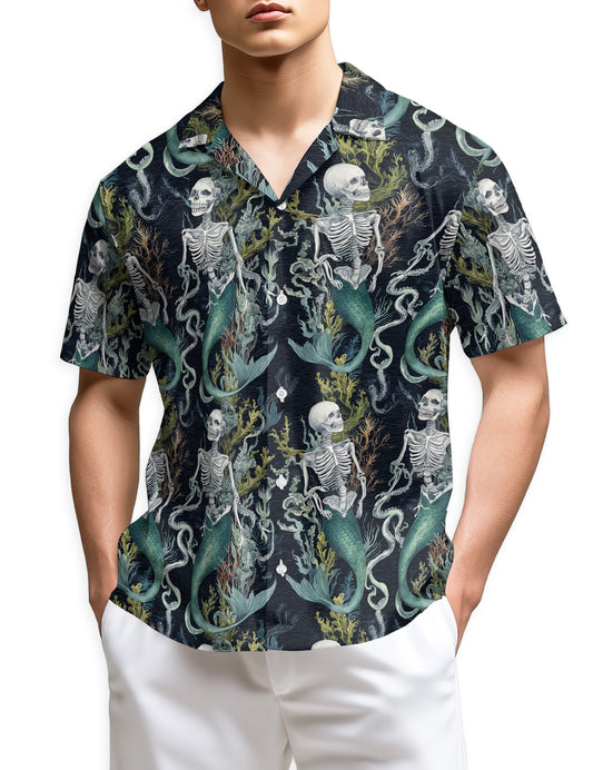 Netecom Devil Mermaids Hawaiian Shirt for Men, Mermaids Lover Gifts, Mythical Creatures Button Down Summer Beach Shirts