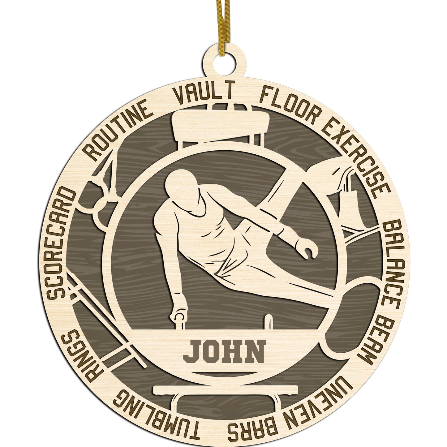 Personalized Custom Gymnastics Ornament – Personalized Wooden Ornament for Gymnasts with Name & Artistic Gymnastics Terms