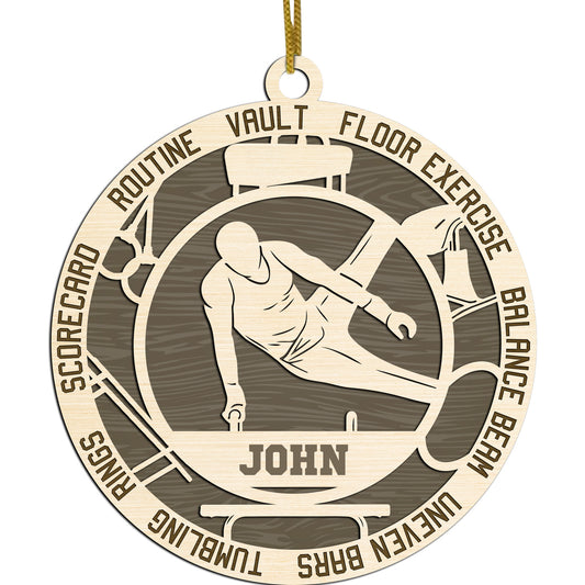 Personalized Custom Gymnastics Ornament – Personalized Wooden Ornament for Gymnasts with Name & Artistic Gymnastics Terms