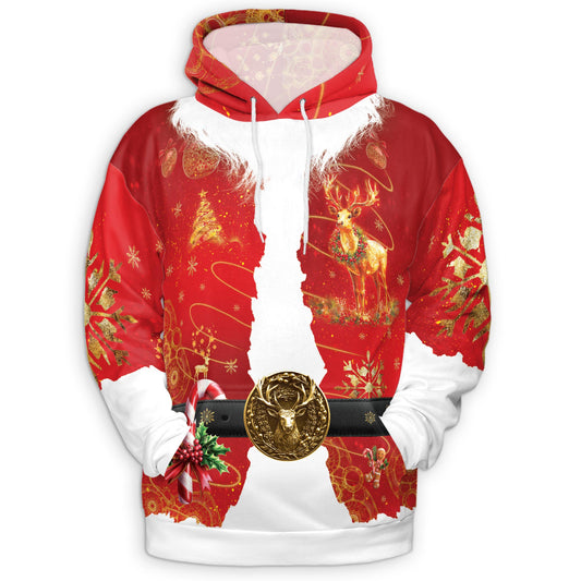 Netecom Santa Costume Christmas Print Hoodie with Front Pocket, All Over Graphic Santa Claus Sweatshirt Unisex Casual