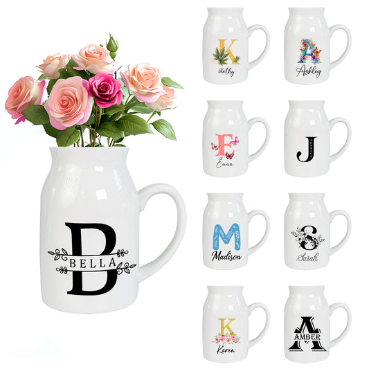 Netecom Custom Name Ceramic Jug with Botanical Gold Design, Elegant Personalized Gift for Weddings, Christmas, or Thanksgiving