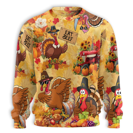 Netecom Funny Thanksgiving Turkey Sweatshirt 3D All Over Print – Unisex Crewneck Pullover, Lightweight Fleece Casual Outfit