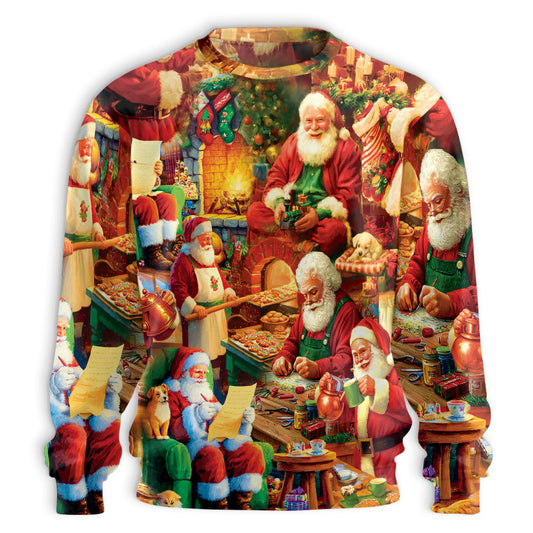 Netecom Christmas Santa Clause Sweatshirt 3D All Over Print, Holiday Fireplace Design, Crewneck Pullover for Costume Party