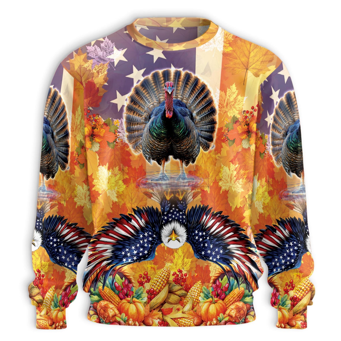 Netecom Thanksgiving Turkey USA Flag Sweatshirt 3D All Over Print – Unisex Crewneck Pullover, Lightweight Fleece Casual Outfit