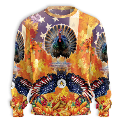 Netecom Thanksgiving Turkey USA Flag Sweatshirt 3D All Over Print – Unisex Crewneck Pullover, Lightweight Fleece Casual Outfit