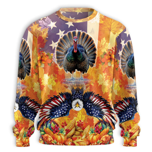 Netecom Thanksgiving Turkey USA Flag Sweatshirt 3D All Over Print – Unisex Crewneck Pullover, Lightweight Fleece Casual Outfit