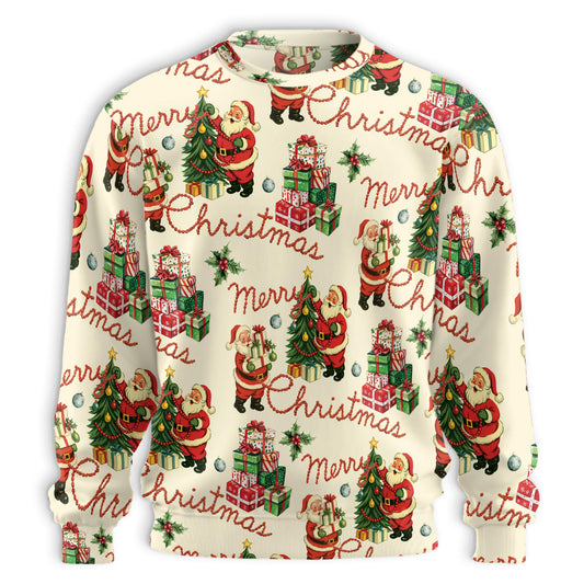Netecom Retro Merry Christmas Santa Sweatshirt 3D All Over Print – Unisex Crewneck Pullover, Lightweight Fleece Casual Outfit