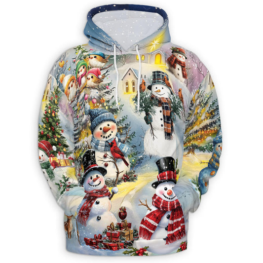 Netecom Snowman Christmas Print Hoodie with Front Pocket, All Over Graphic Winter Snow Tree Sweatshirt Unisex Casual