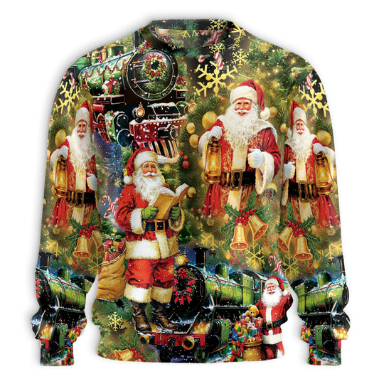 Netecom Santa Locomotive Christmas Sweatshirt 3D All Over Print – Unisex Crewneck Pullover, Lightweight Fleece Casual Outfit