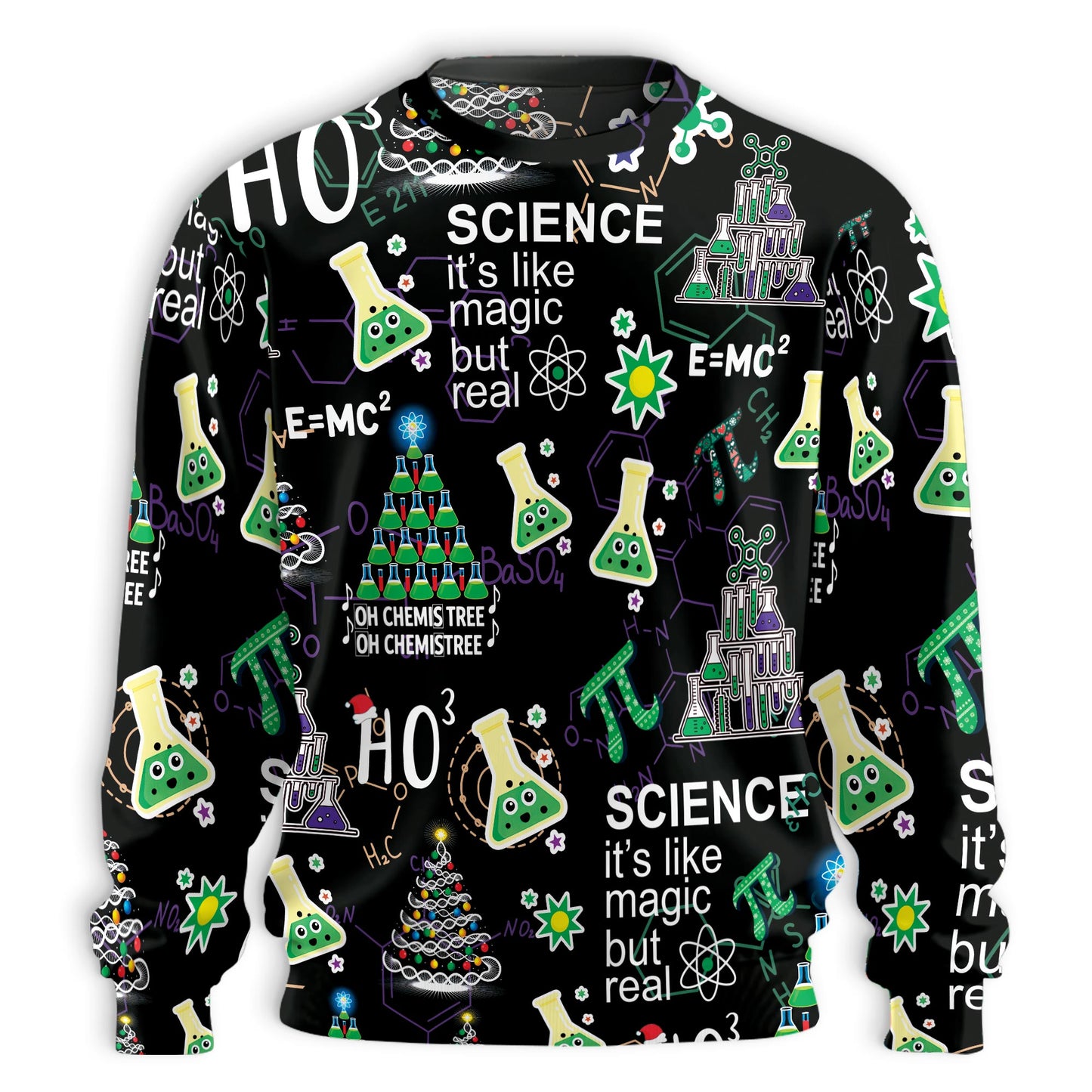 Netecom Vintage Christmas Chemistry Sweatshirt 3D All Over Print– Unisex Crewneck Pullover, Lightweight Fleece Casual Outfit