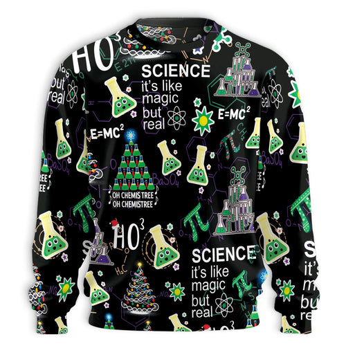 Netecom Vintage Christmas Chemistry Sweatshirt 3D All Over Print– Unisex Crewneck Pullover, Lightweight Fleece Casual Outfit