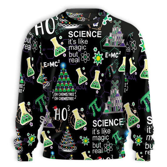 Netecom Vintage Christmas Chemistry Sweatshirt 3D All Over Print– Unisex Crewneck Pullover, Lightweight Fleece Casual Outfit