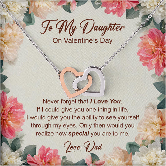 Netecom Personalized To My Daughter on Valentines Day Necklace from Dad, Custom Message Card with Name, Interlocking Heart Jewelry Gift for Birthday, Christmas
