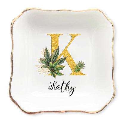 Netecom Personalized Jewelry Tray with Cannabis Leaf Design, Custom Name Jewelry Tray for Organizing and Gifting