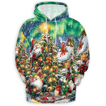 Netecom Christmas Gnome 3D Hoodie with Front Pocket, Unisex Casual All Over Funny Santa Xmas Graphic Sweatshirt