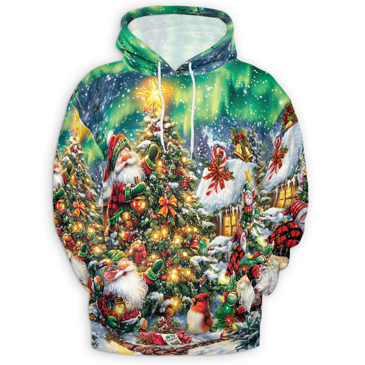 Netecom Christmas Gnome 3D Hoodie with Front Pocket, Unisex Casual All Over Funny Santa Xmas Graphic Sweatshirt