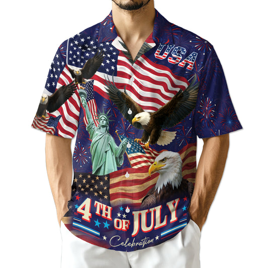 Netecom 4th of July Independence Day Hawaiian Shirt, Patriotic Eagle Button Down Summer Beach Shirts