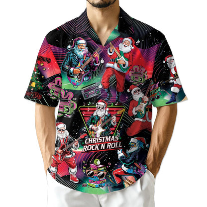 Netecom Santa Claus Rock Guitar Christmas Hawaiian Shirt for Men, Retro Music Holiday Button Down Summer Beach Shirt, S-5XL